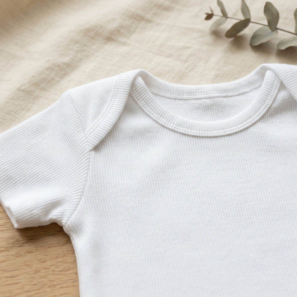 Baby Rib Bodysuit (Short Sleeve) Detail Close-Up Mockup | Digital Download | POD Design Template | Commercial Use
