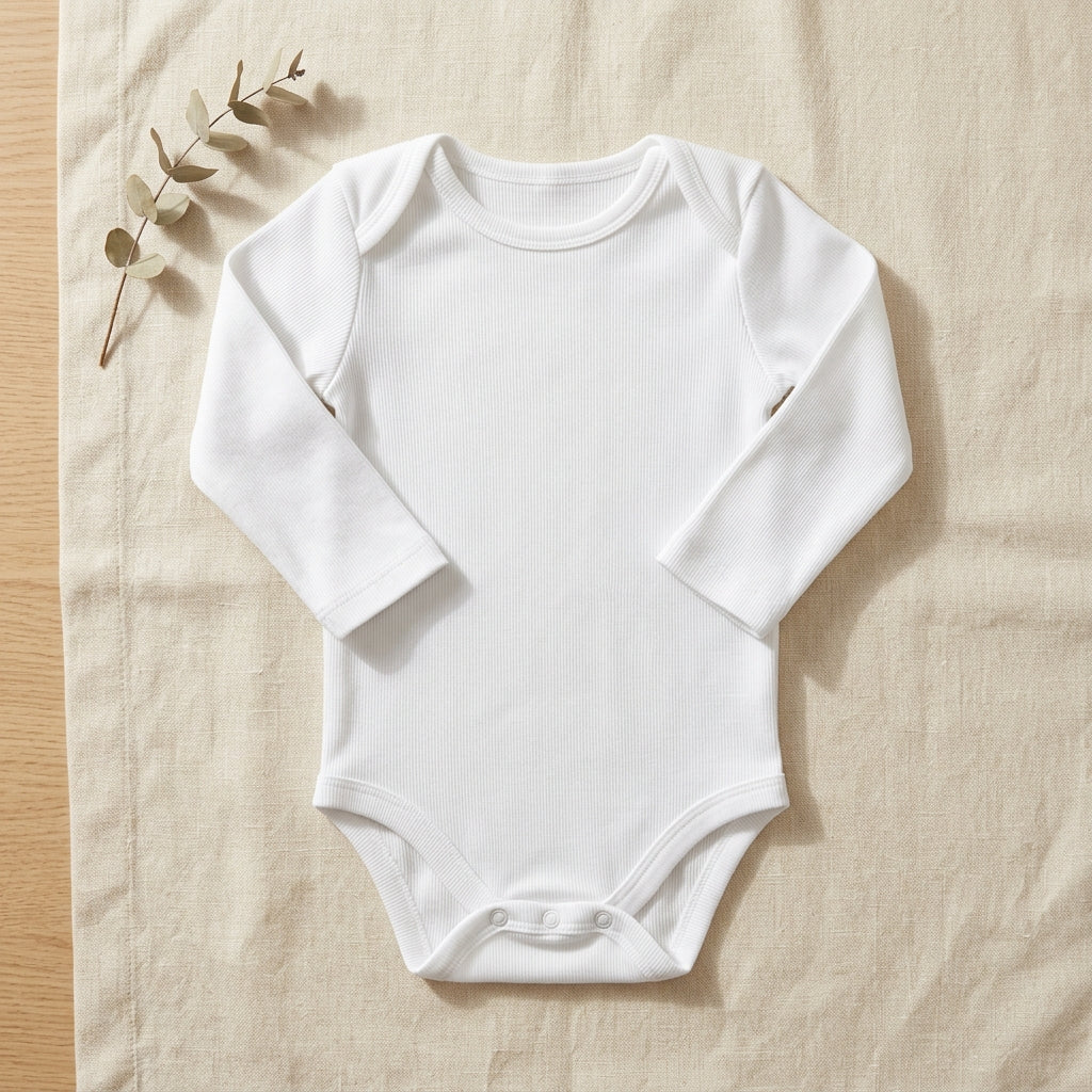 Baby Rib Bodysuit (Long Sleeve) Clean Flat-Lay Mockup | Digital Download | POD Design Template | Commercial Use
