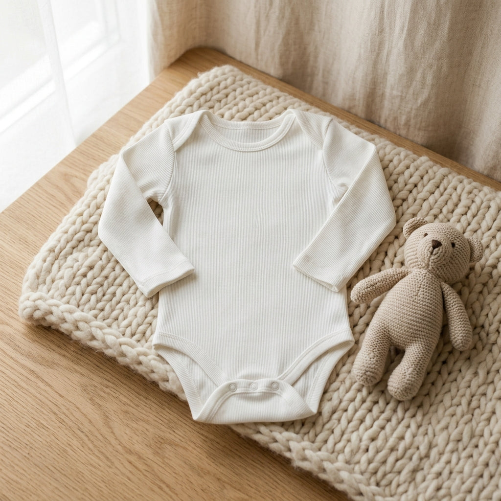 Baby Rib Bodysuit (Long Sleeve) Lifestyle In-Use Mockup | Digital Download | POD Design Template | Commercial Use