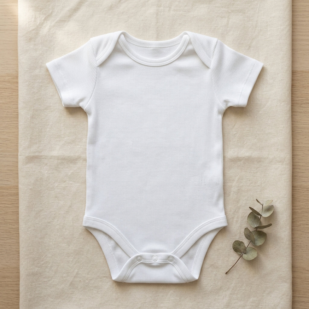 Baby Rib Bodysuit (Short Sleeve) Clean Flat-Lay Mockup | Digital Download | POD Design Template | Commercial Use