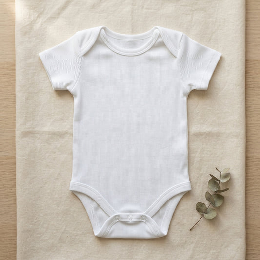 Baby Rib Bodysuit (Short Sleeve) Clean Flat-Lay Mockup | Digital Download | POD Design Template | Commercial Use