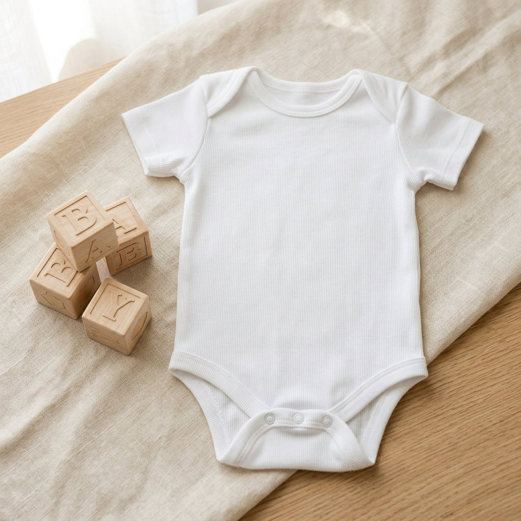 Baby Rib Bodysuit (Short Sleeve) Lifestyle In-Use Mockup | Digital Download | POD Design Template | Commercial Use