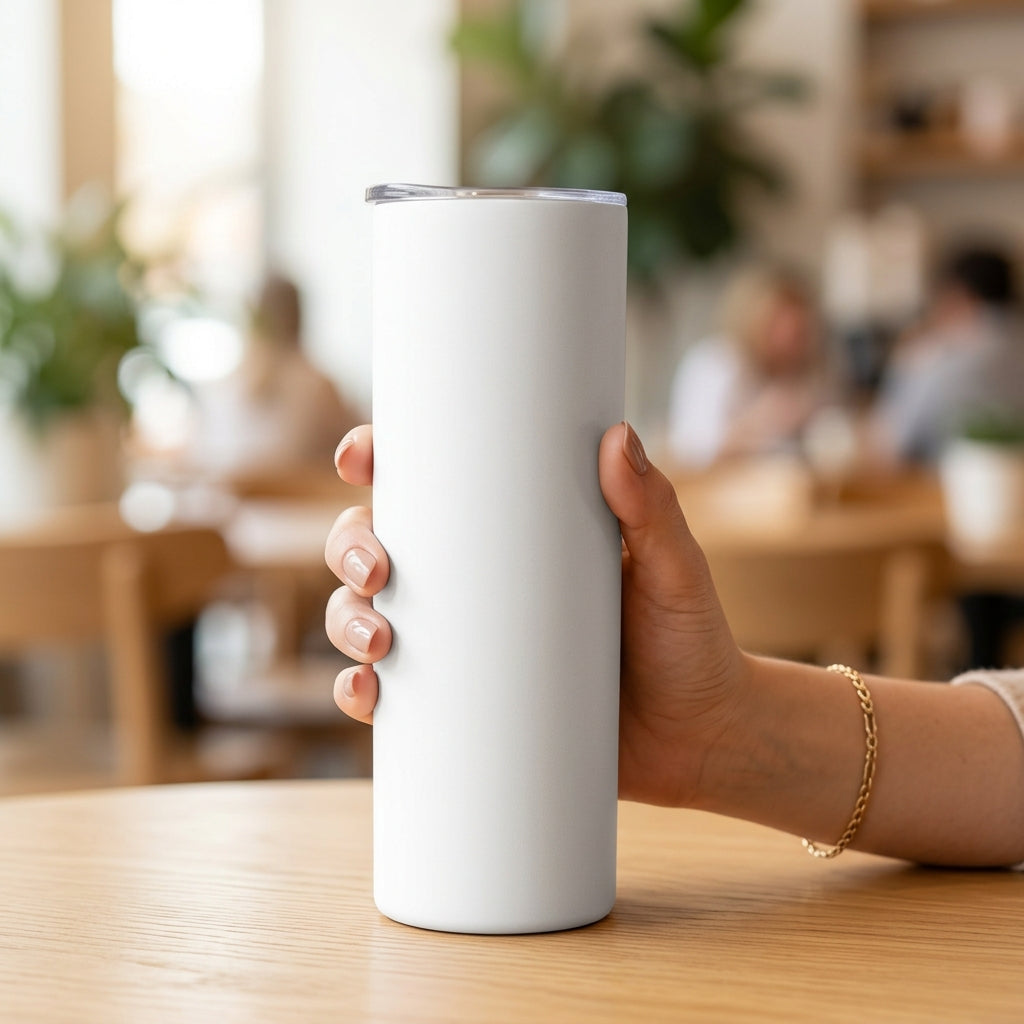20oz Skinny Sublimation Tumbler Lifestyle In-Use Mockup | Digital Download | POD Design Template | Commercial Use
